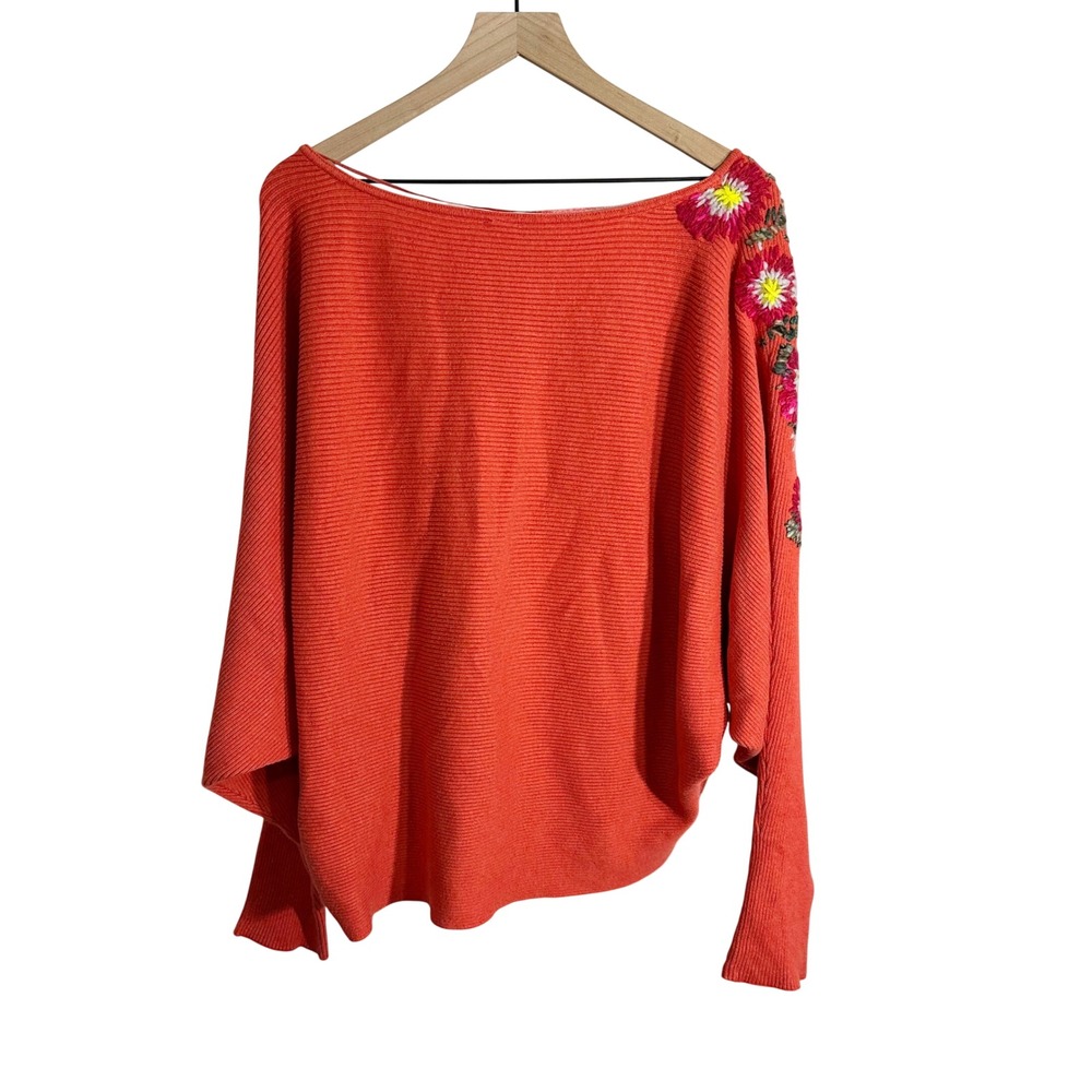 Free People Floral Bouquet Embroidered Dolman Sweater Top Orange Medium‎ Bobo - Picture 5 of 6